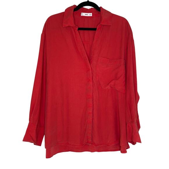 MNG by Mango Coral Red Lyocell Shirt with Hidden Buttons Button Down Blouse 18 - Picture 1 of 10